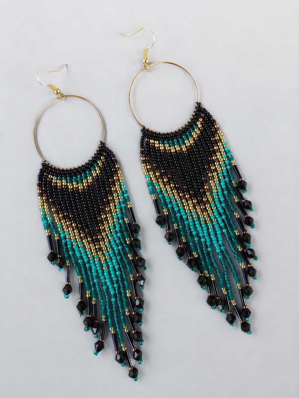 Ocean Western Geo Boho Fringe Seed Beads Earrings Handmade Beaded Jewelry
